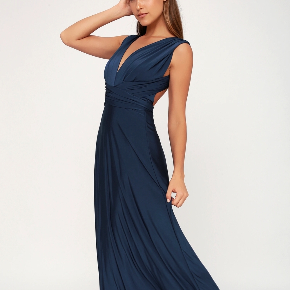 LULUS Women's Navy Blue 'Always Stunning' Convertible Maxi Dress Size Medium